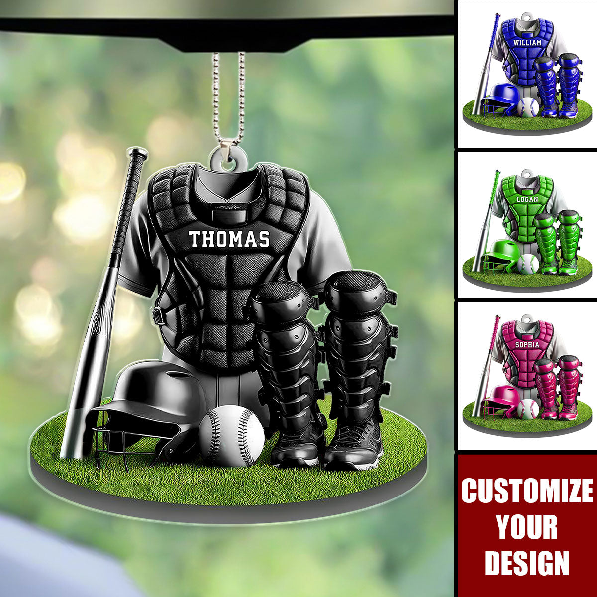 Baseball Catcher - Personalized Acrylic Car Ornament, Gift For Baseball Players