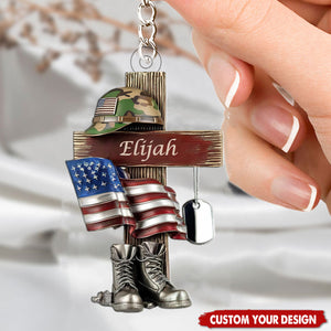 Military Cross - Personalized Acrylic Keychain, Gift For Soldiers And Veterans