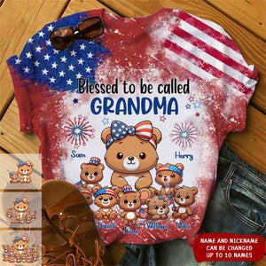 Custom 4th Of July Grandma Mom Bear Personalized T-Shirt