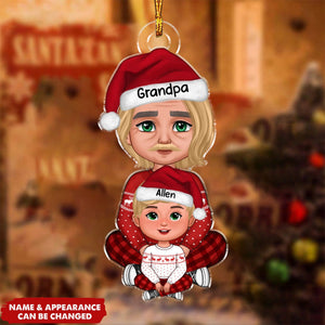 Grandpa & Grandkid Sitting In Lap Christmas Gift For Granddaughter Grandson Personalized Acrylic Ornament