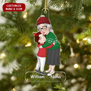 Personalized Grandma And Grandkid Huging Acrylic Ornament