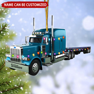 Truck With Flatbed Trailer Personalized Christmas Ornament, Gift For Trucker