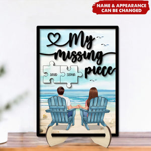 My Missing Piece Back View Couple Beach Landscape Personalized 2-Layer Wooden Plaque