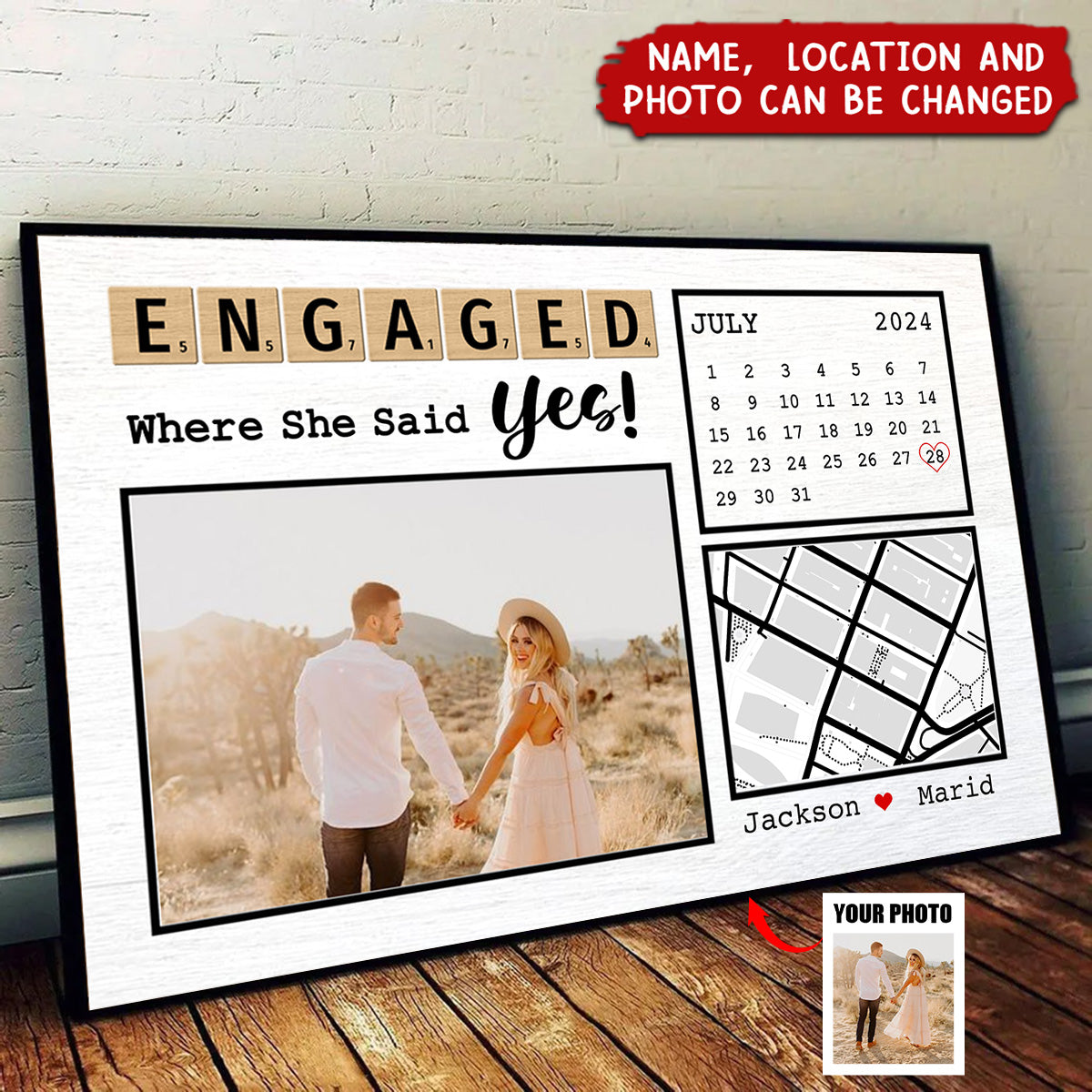 Personalized Anniversary Couple Gift Where She Said Yes Poster