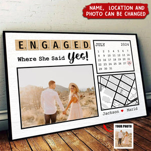 Personalized Anniversary Couple Gift Where She Said Yes Poster