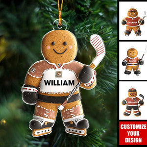 Hockey Gingerbread - Personalized Acrylic Christmas Ornament, Gift For Hockey Lovers, Kids