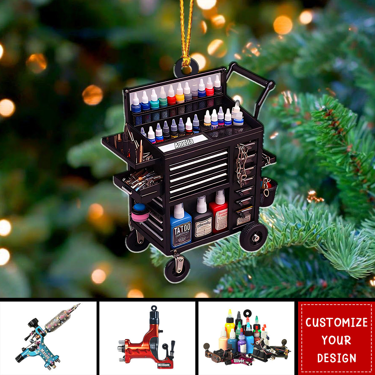 Tattoo Machine - Personalized Acrylic Christmas Ornament, Gift For Tattoo Artist