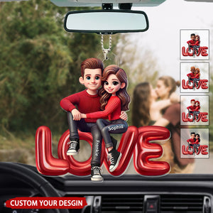 3D Effect Couple Sitting On LOVE Personalized Acrylic Ornament