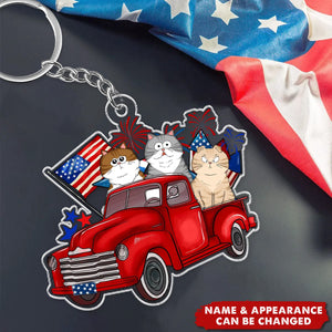 4th Of July Truck, Cat Lovers Personalized Acrylic Keychain