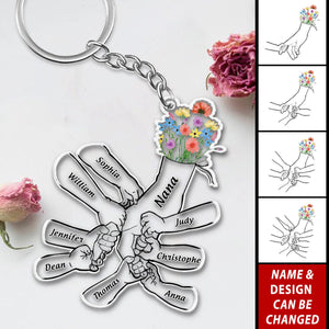 Hand In Hand Wild Flower - Gift For Mom, Mother, Grandma, Dad, Father, Grandpa - Personalized Acrylic Keychain