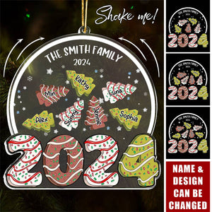 Family Christmas Tree Cake 2024 Personalized Shaker Ornament, Christmas Gift