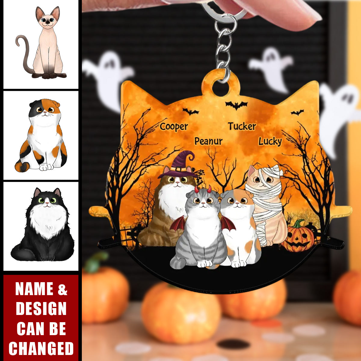 Halloween Cat Face Shaped Personalized Acrylic Keychain