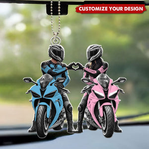 Motorbike Couple - Personalized Acrylic Car Ornament, Gift For Couple