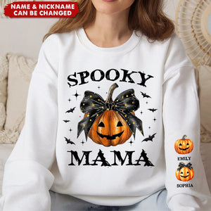 Spooky Grandma Mom Halloween Pumpkin Personalized Sleeve Printed Sweatshirt