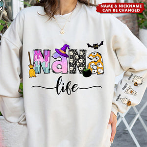 Halloween Grandma Nana Life Personalized Sleeve Printed Sweatshirt