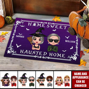 Welcome To Our Haunted House Doll Couple Halloween Personalized Doormat