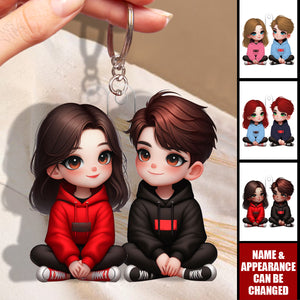 Cute Couple Sitting Together - Valentine's Day Gift - Personalized Acrylic Keychain