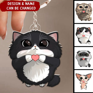 Cute Cartoon Looking Up Cat Gift For Cat Lover Personalized Keychain