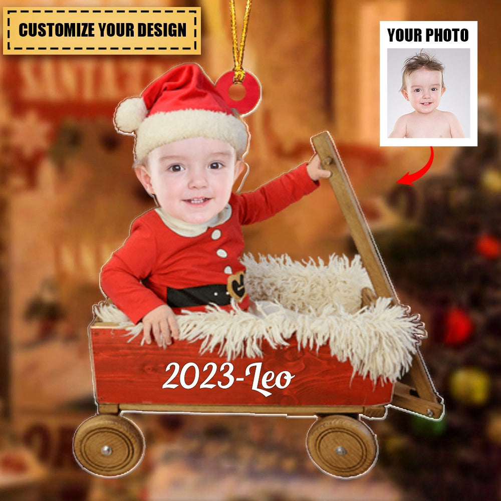 Custom Baby Face - Red Wagon - Personalized Acrylic Photo Ornament