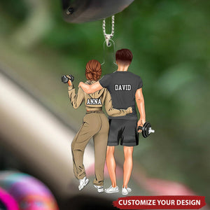 Personalized Car Ornament, Gift For Gym Couple, Boyfriend Girlfriend Husband Wife, Fitness Lovers