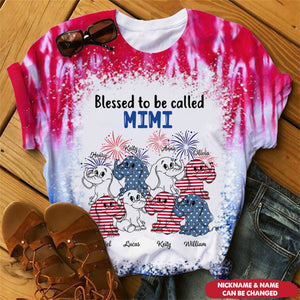 USA July 4th Grandma Mom Elephant Personalized Nickname Names Independence Day Gift 3D T-shirt