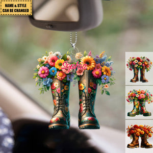 Floral Garden Boots - Personalized Acrylic Ornament