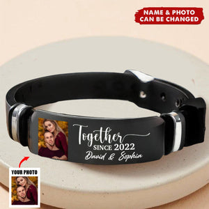 Custom Photo Loving You Is My Forever Plan - Couple Personalized Custom Bracelet - Gift For Husband Wife, Anniversary