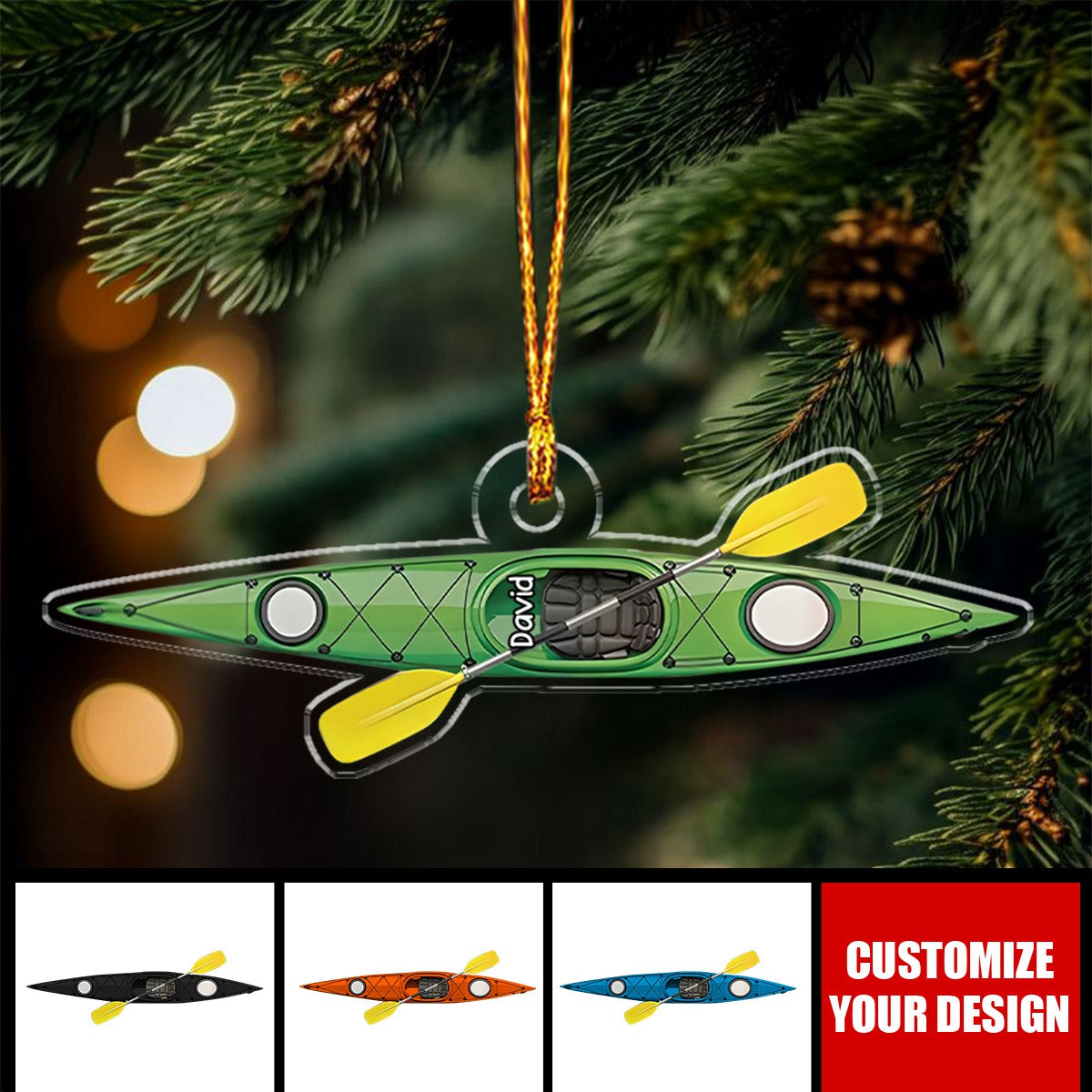 Personalized Kayak Christmas Ornament, Custom Kayak Lovers Ornament, Kayak Christmas Ornament, River Kayak Trip Xmas Decor Ornament