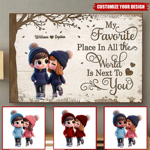 Cute Cartoon Couple Walking Personalized Poster