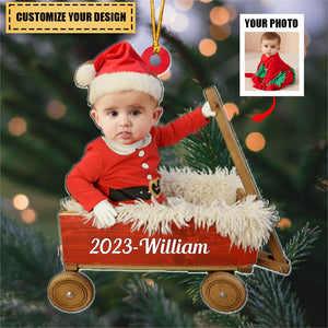 Custom Baby Face - Red Wagon - Personalized Acrylic Photo Ornament