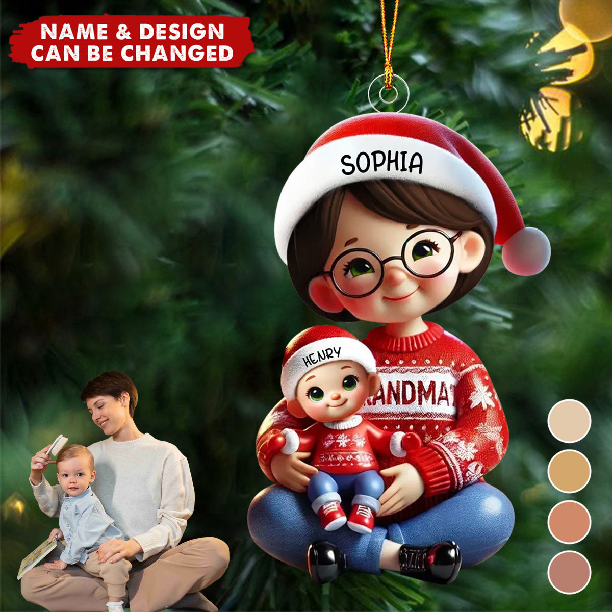 Grandma Grandkids Sitting Crossed Legs Personalized Acrylic Ornament