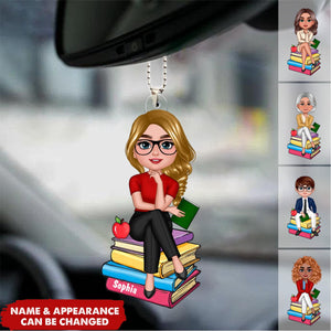 Doll Teacher Sitting On Books Personalized Acrylic Ornament