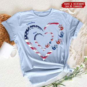 4th Of July Grandma Mom Heart Handprint Kids Personalized Shirt