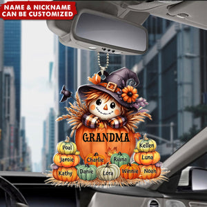 Grandma's Little Pumpkins - Scarecrow Grandma With Pumpkin Kid Names Personalized Ornament