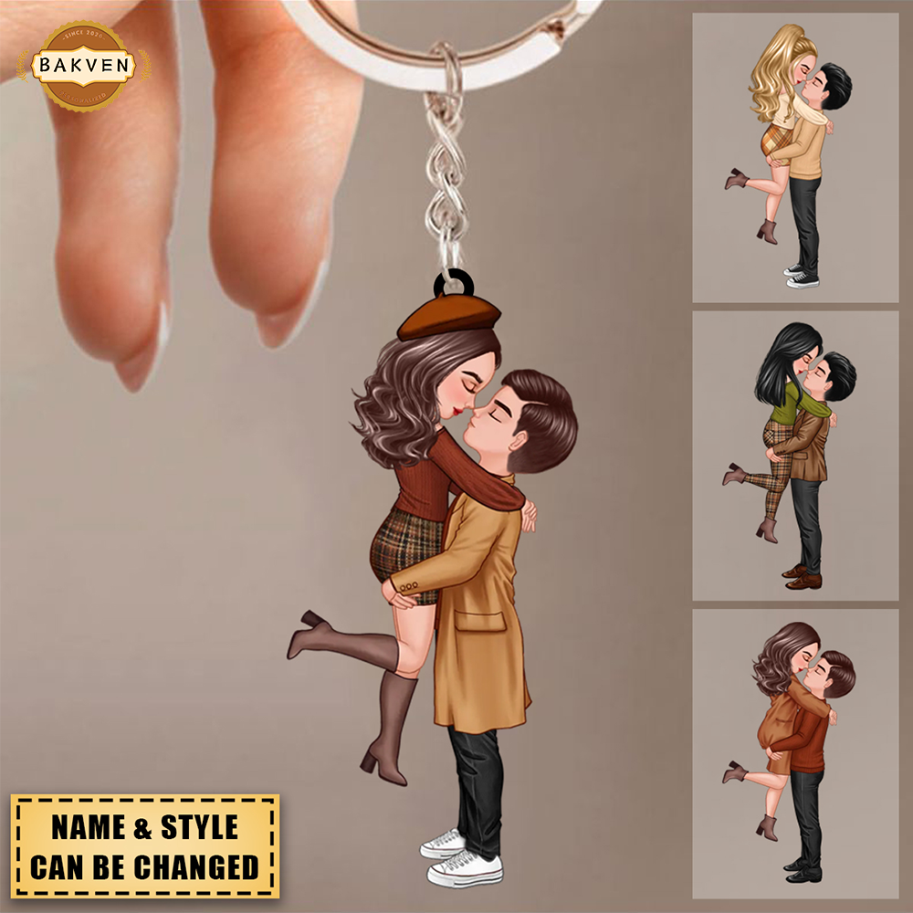 Fall Season Doll Couple Kissing Hugging Personalized Keychain