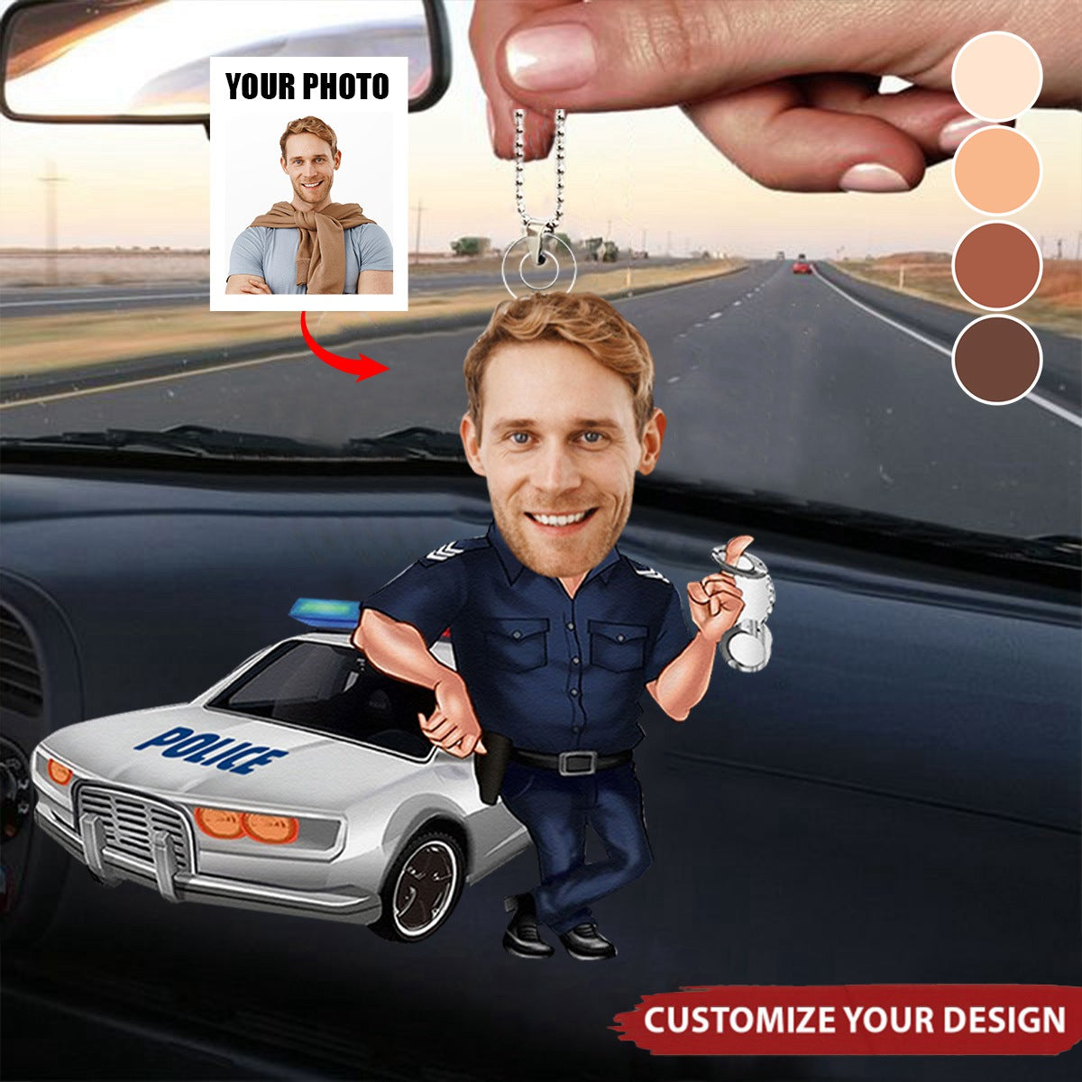 Personalized Policeman Caricature Car Ornament, Boyfriend Gift, Cartoon Portrait, Cop Bobblehead