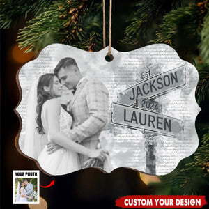 Custom Photo Our Love Story Is My Favorite Memory - Personalized Wooden Ornament, Christmas Gift For Husband Wife, Anniversary