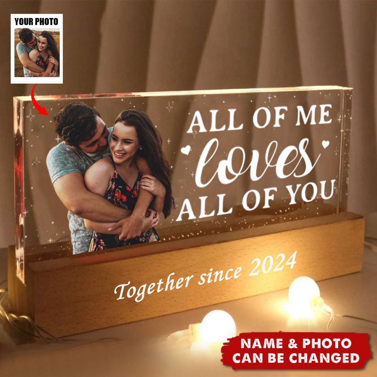 Custom Photo All Of Me Loves All Of You - Couple Personalized Custom Acrylic Letters 3D LED Night Light - Gift For Husband Wife, Anniversary