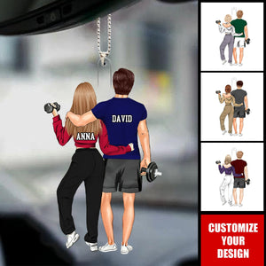 Personalized Car Ornament, Gift For Gym Couple, Boyfriend Girlfriend Husband Wife, Fitness Lovers