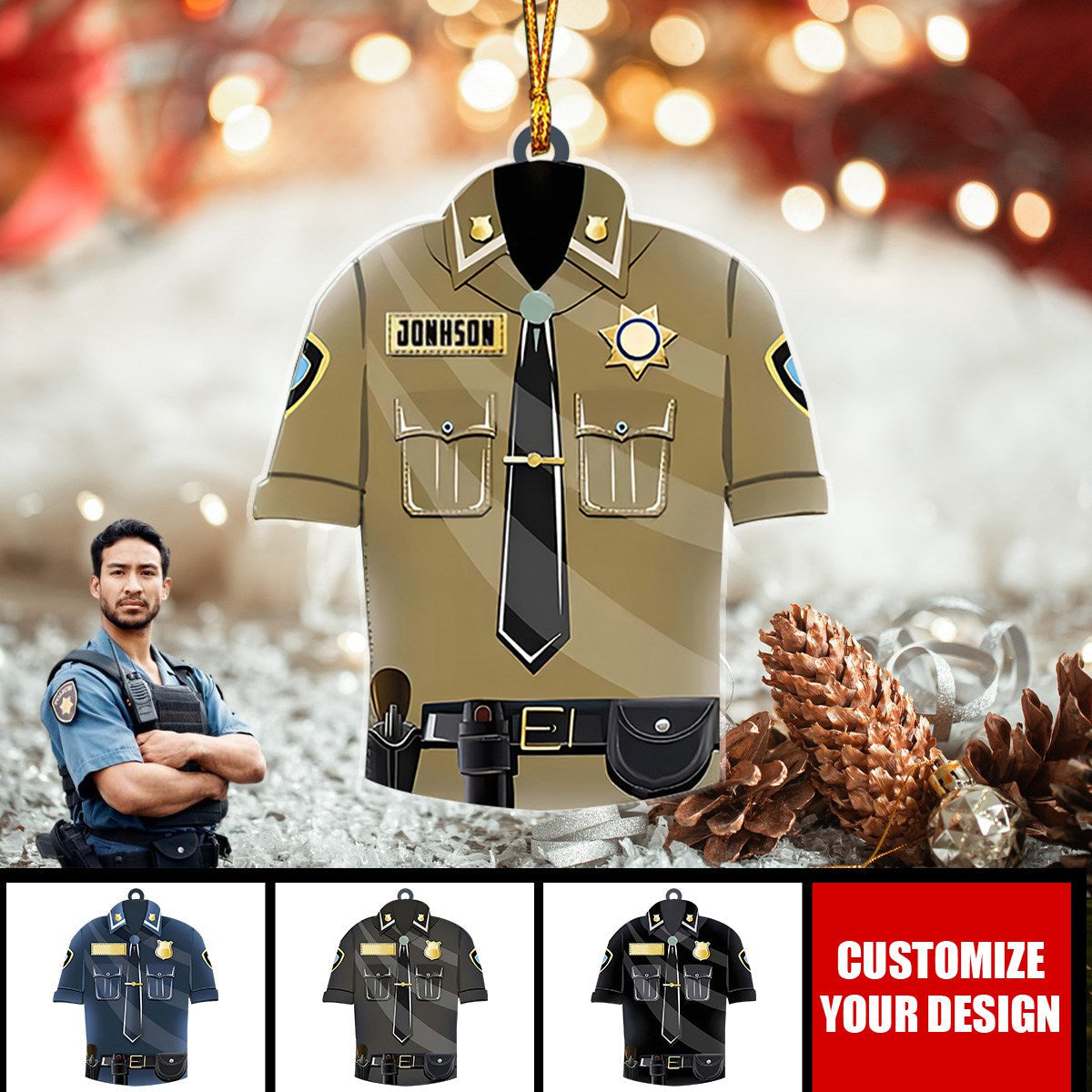 Custom Police Christmas Ornament, Personalized Bulletproof Police Vest Ornament Office Decor