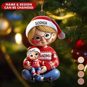 Grandma Grandkids Sitting Crossed Legs Personalized Acrylic Ornament