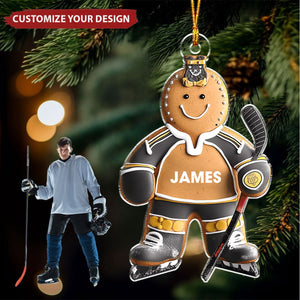 Hockey Gingerbread - Personalized Acrylic Christmas Ornament, Gift For Hockey Lovers, Kids