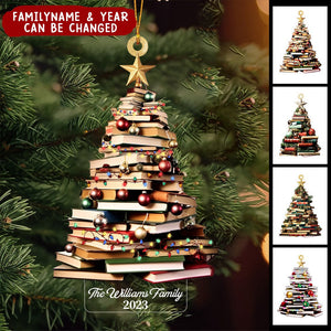 Family Name Christmas Book Tree Personalized Ornament