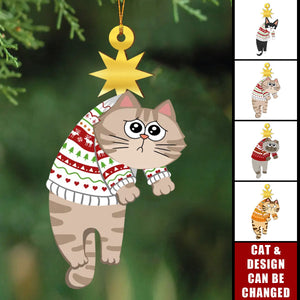 Christmas Cats & Star Personalized Wooden Ornament