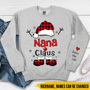 Personalized Christmas Grandma Claus Snowflake Sweatshirt Sleeve Custom Names Kids