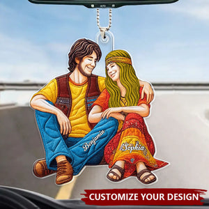 Hippie Couple - Personalized Acrylic Car Ornament, Gifts For Couple