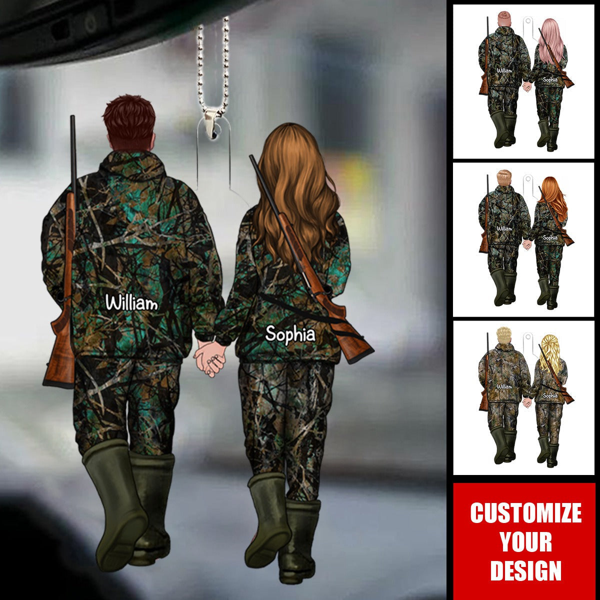 Hunting Couple - Personalized Couples Car Ornament