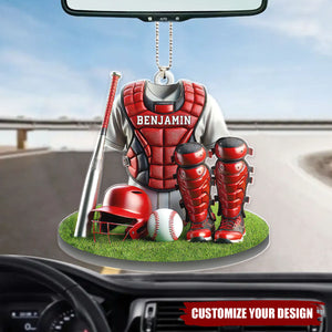 Baseball Catcher - Personalized Acrylic Car Ornament, Gift For Baseball Players