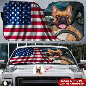 Custom Photo Happy Family Happy Trip - Dog & Cat Personalized Auto Windshield Sunshade, Car Window Protector