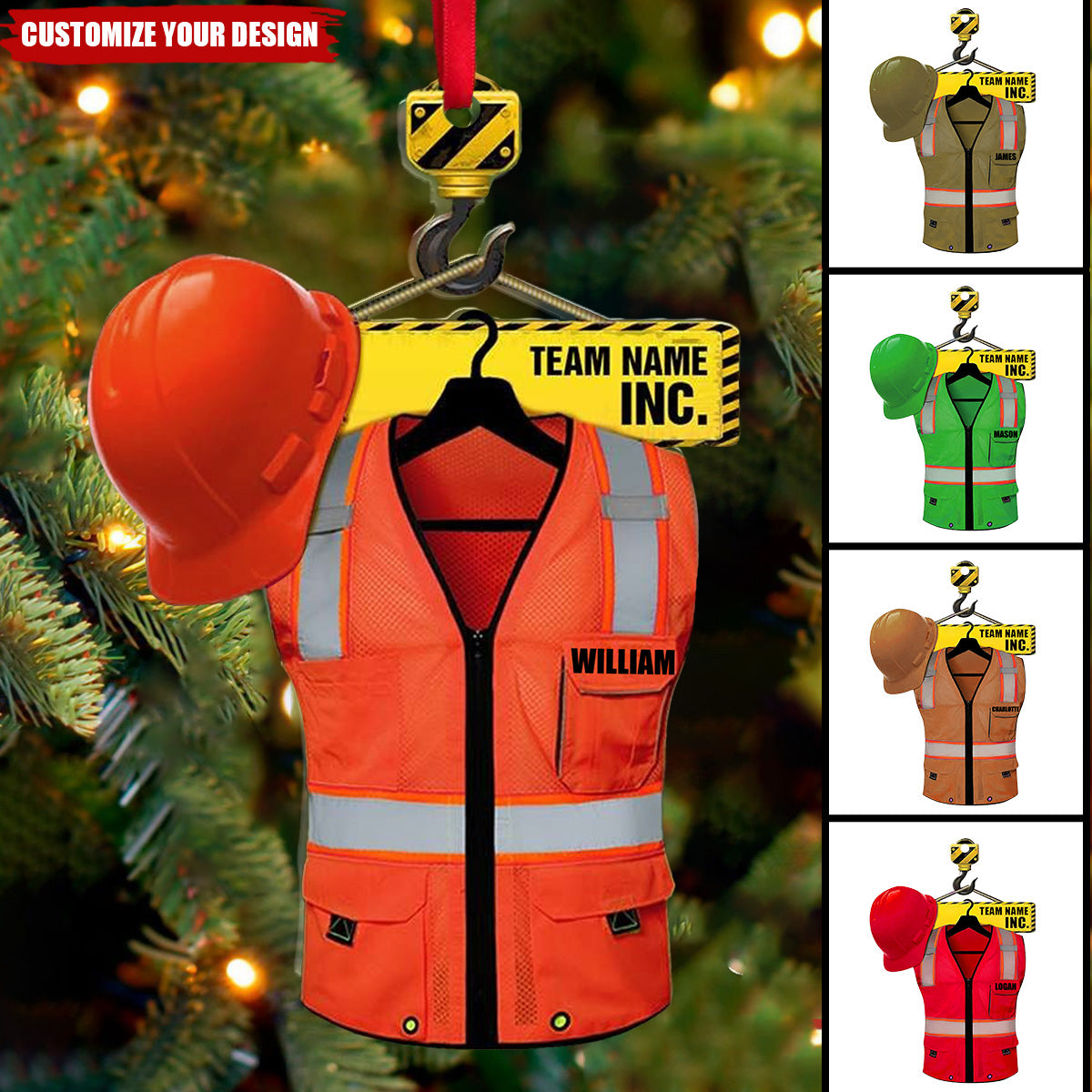 Heavy Equipment Operator Safety Vest - Personalized Acrylic Christmas Ornament